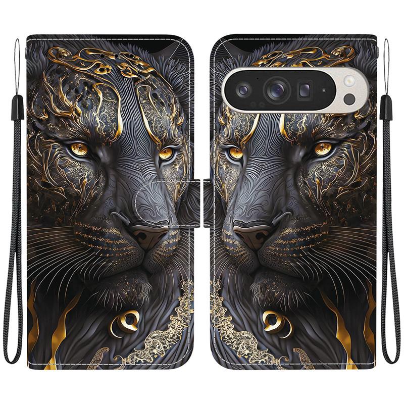 Etui Zwierzęce Lew Panda Skórzane Etui na Telefon Dla Google Pixel 10 9 Pro XL 8 7 6 5 9A 8A 7A 6A 5A 4A 5G Portfel Klapka Magnetyczne Etui