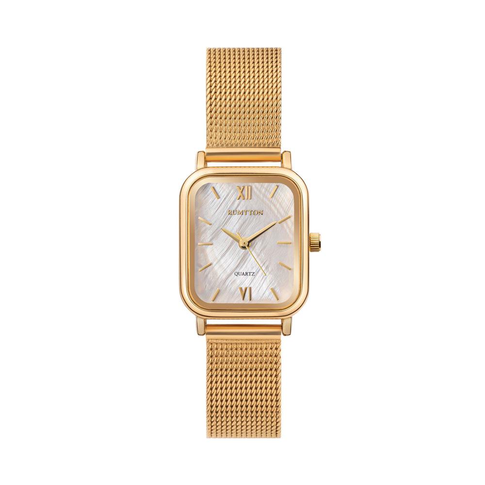 Leomteun Mother-Of-Pearl Women'S Mesh Band Watch Rumton Harbor White Gold
