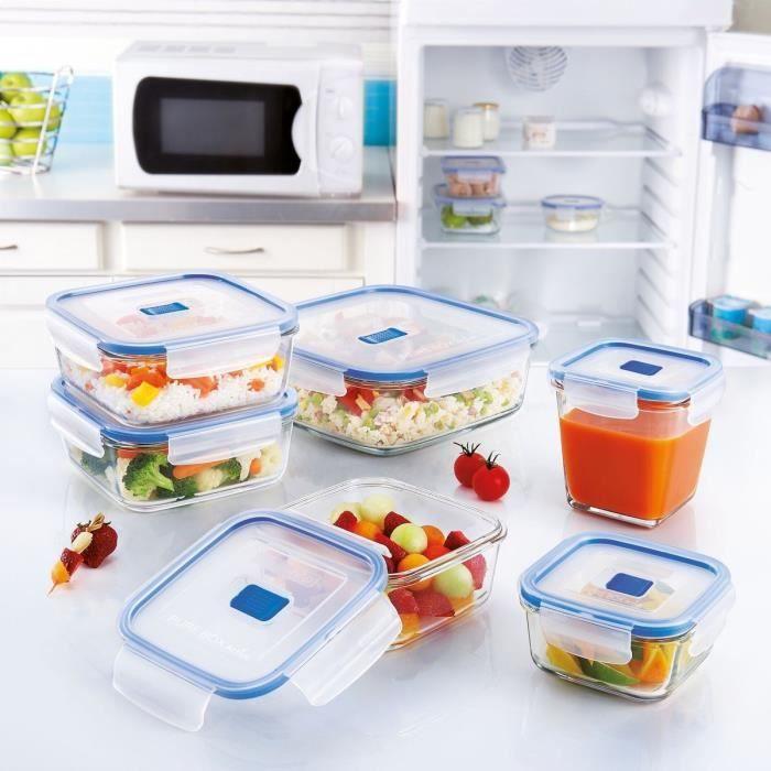 Luminarc set de 3 boites rectangles + couvercles pure box active transparent et bleu