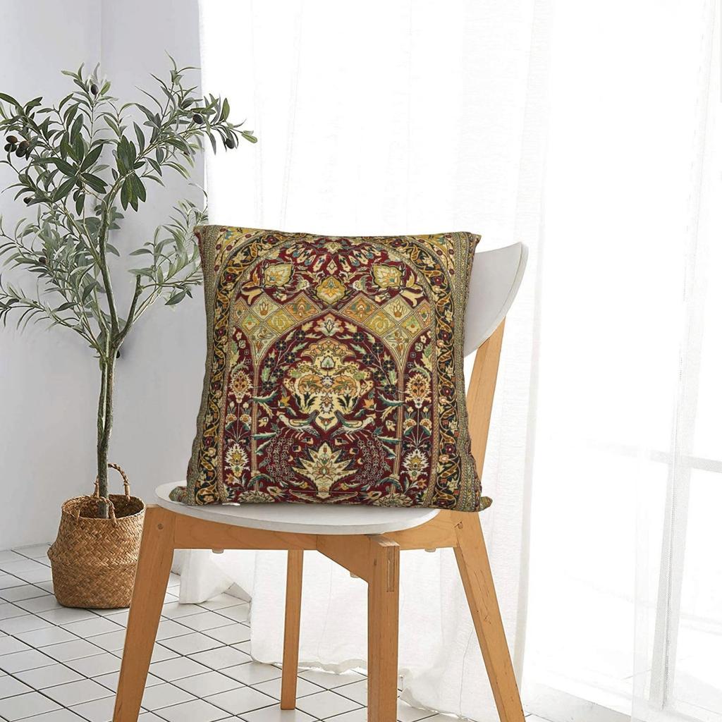 1Pc Persian Floral Medallion Cushion Cover, Bohemian Kilim Bird Print Throw Pillow Case, Ethnic Home Decor For Sofa Bedroom