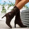 Women's Shoes Retro Flannel Medium Boots Thick Heel High Heel Boots Autumn and Winter Temperament Elegant Brown Boots 2025