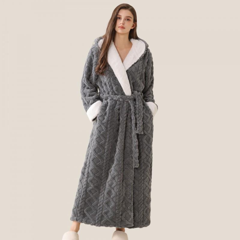 B2W Digital Mens Womens Flannel Robe Hooded Fleece Bathrobe Thick Warm Winter Loungewear
