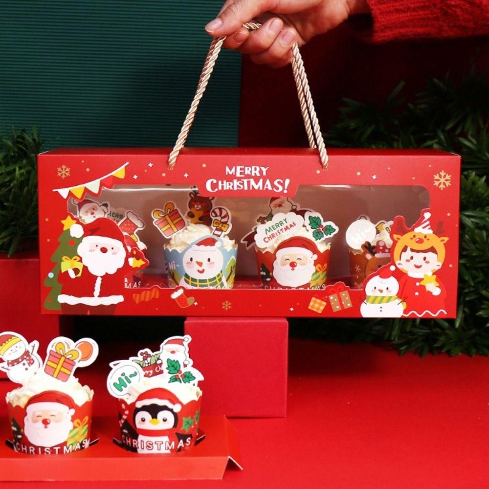 50 Stück Papier Weihnachten Cupcake Wrapper Weihnachtsmann Elch Schneemann Pinguin Muffin Cupcake Liner DIY