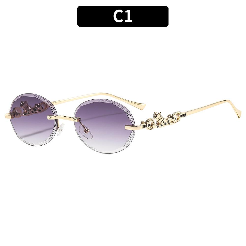 Women s sunglasses - unisex fashion rimless leopard embellished oval sunglasses