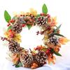 New Artificial Wreath Fall Maple Leaves Wreath with Decorative Pine Cone Red Berry Front Door Wreath Christmas Floral Rattan Garland
