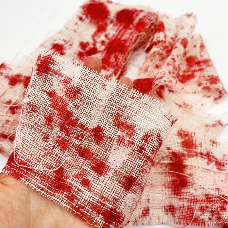 Halloween Blood Stained Gauze Tape Scary Isolation Bandage Prop for Haunted House Party Scene Decoration Supplies