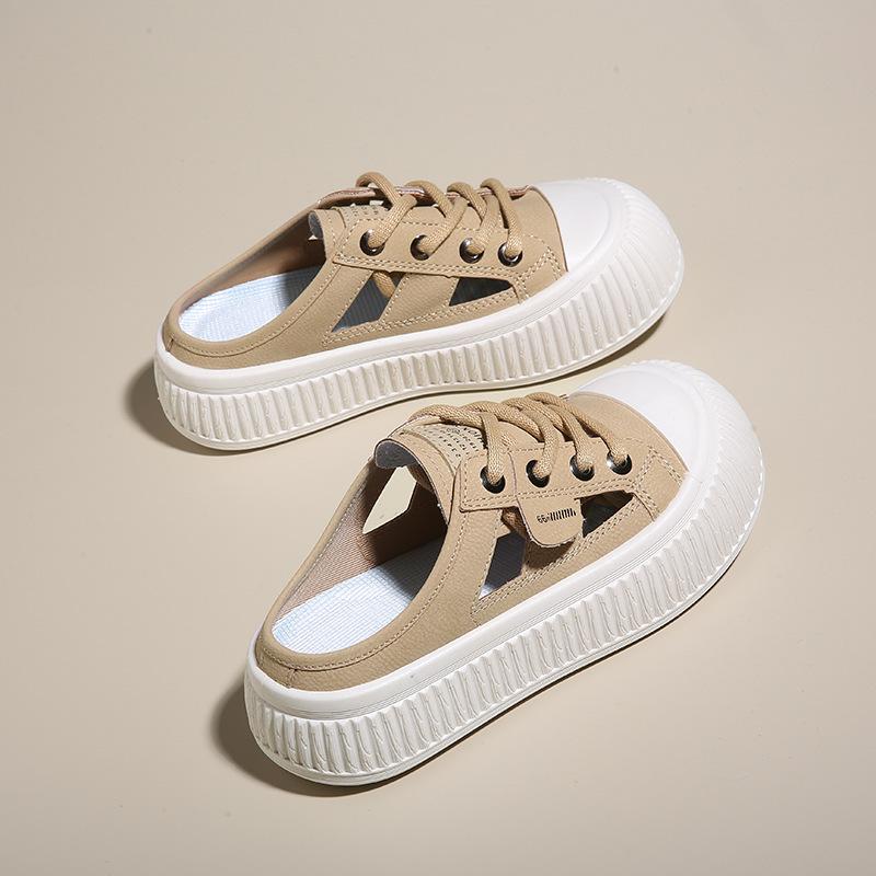 

2025 summer new hollow half tray white shoes Korean version ins student sports shoes breathable versatile board shoes women s slippers 35 хаки