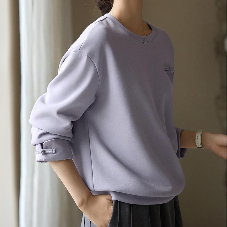 New Chinese Style Jacquard Satin Sweatshirt for Women In Autumn New Round Neck Loose Design Top