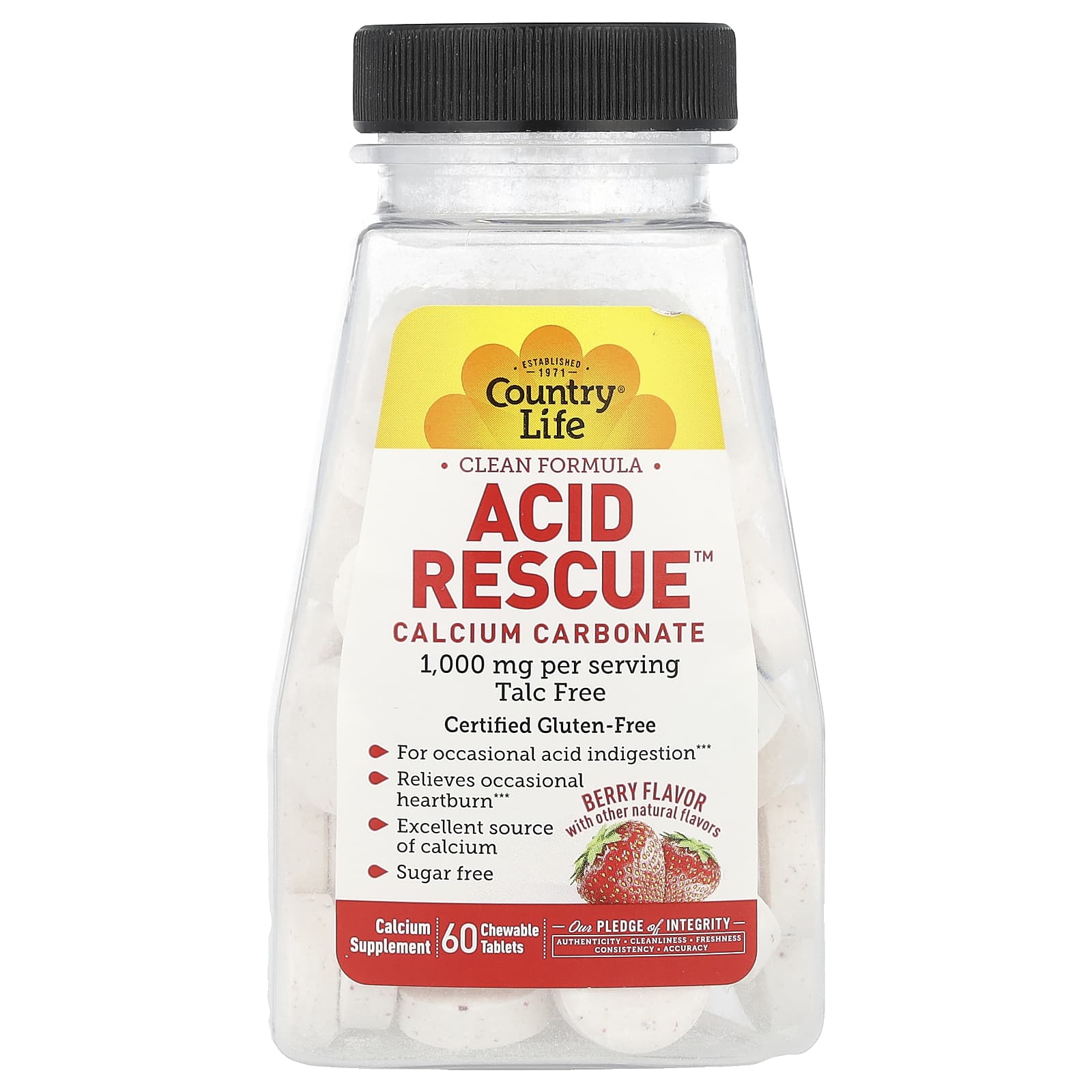 

Acid Resc, Calcium Carbonate, Berry, 1,000Mg, Chewable Tablets 60 (500Mg per tablet)