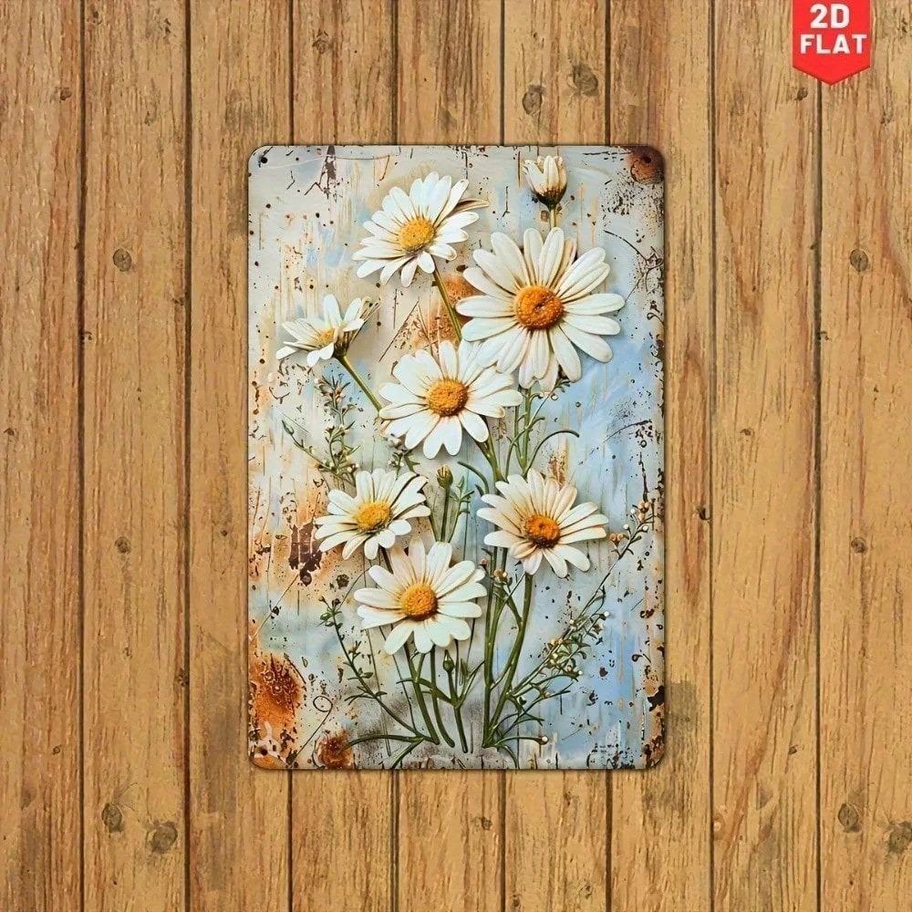 Vintage Blue Daisy Metal Poster, 8x12 Inch Rustproof Wall Art Farmhouse Decor for Home