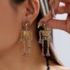 Halloween Skelett Hängeohrringe für Damen Bunte Strasssteine Bewegliche Gelenke Totenkopf Tropfenohrringe Gothic Punk Party Schmuck Geschenk
