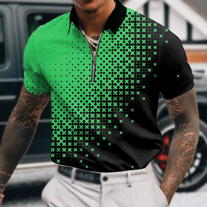 

Мужская рубашка-поло, повседневная рубашка на молнии с коротким рукавом, модная повседневная рубашка на молнии на лето и весну, стандартная посадка, рубашка с 3D синим принтом снежинок 7XL темно-зеленого