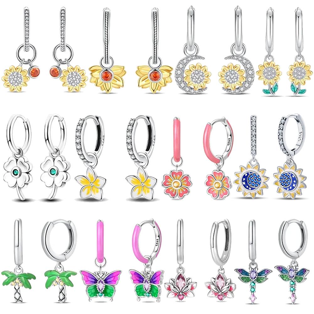 Authentic copper Sunflower Woman Earring Moon Flower Butterfly Dragonfly Earring Accessories Valentines Fine Gift Jewellery Set