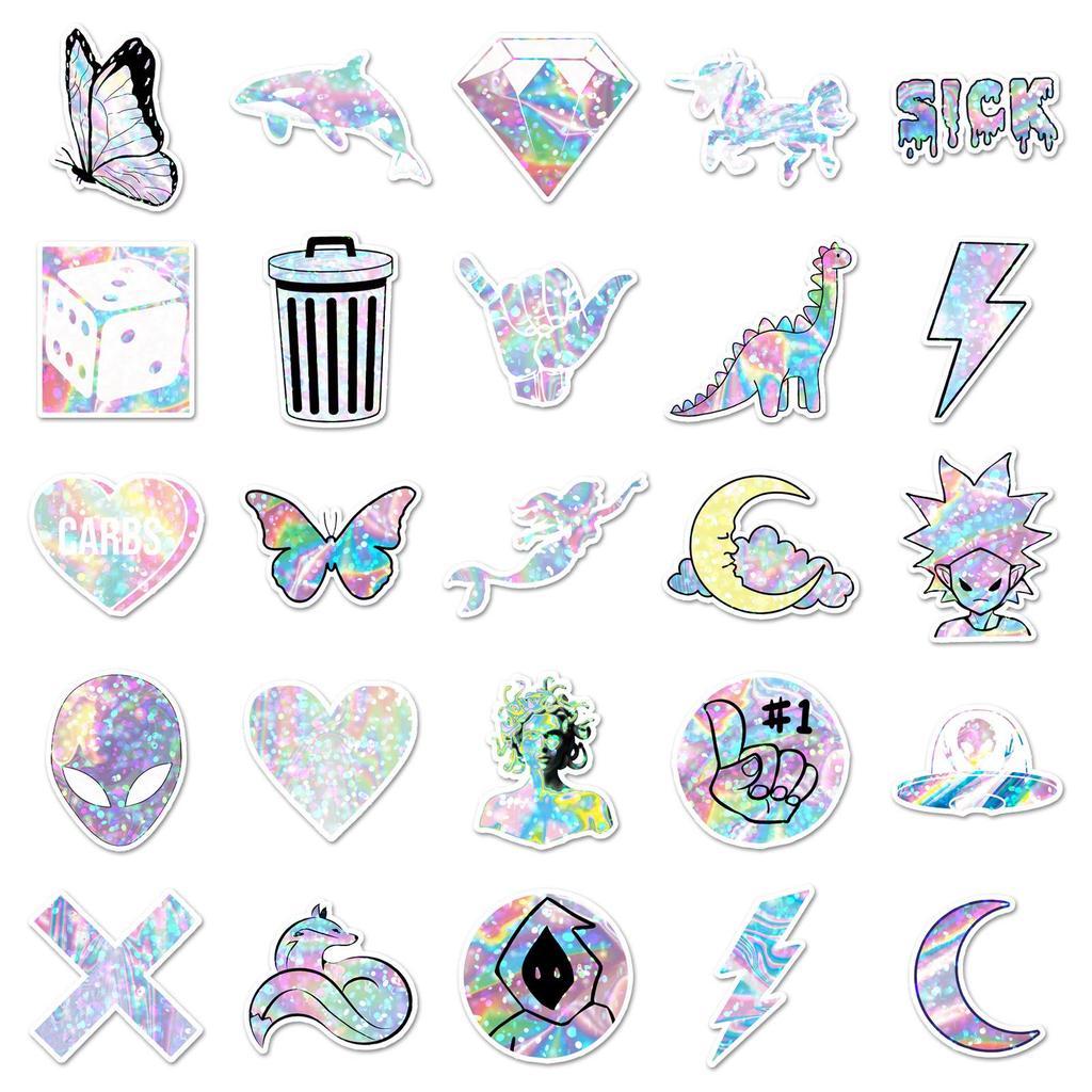 50 Holographic Laser Glitter Stickers: Trendy, Creative, Waterproof Decor for Phone Cases & Insulated Cups