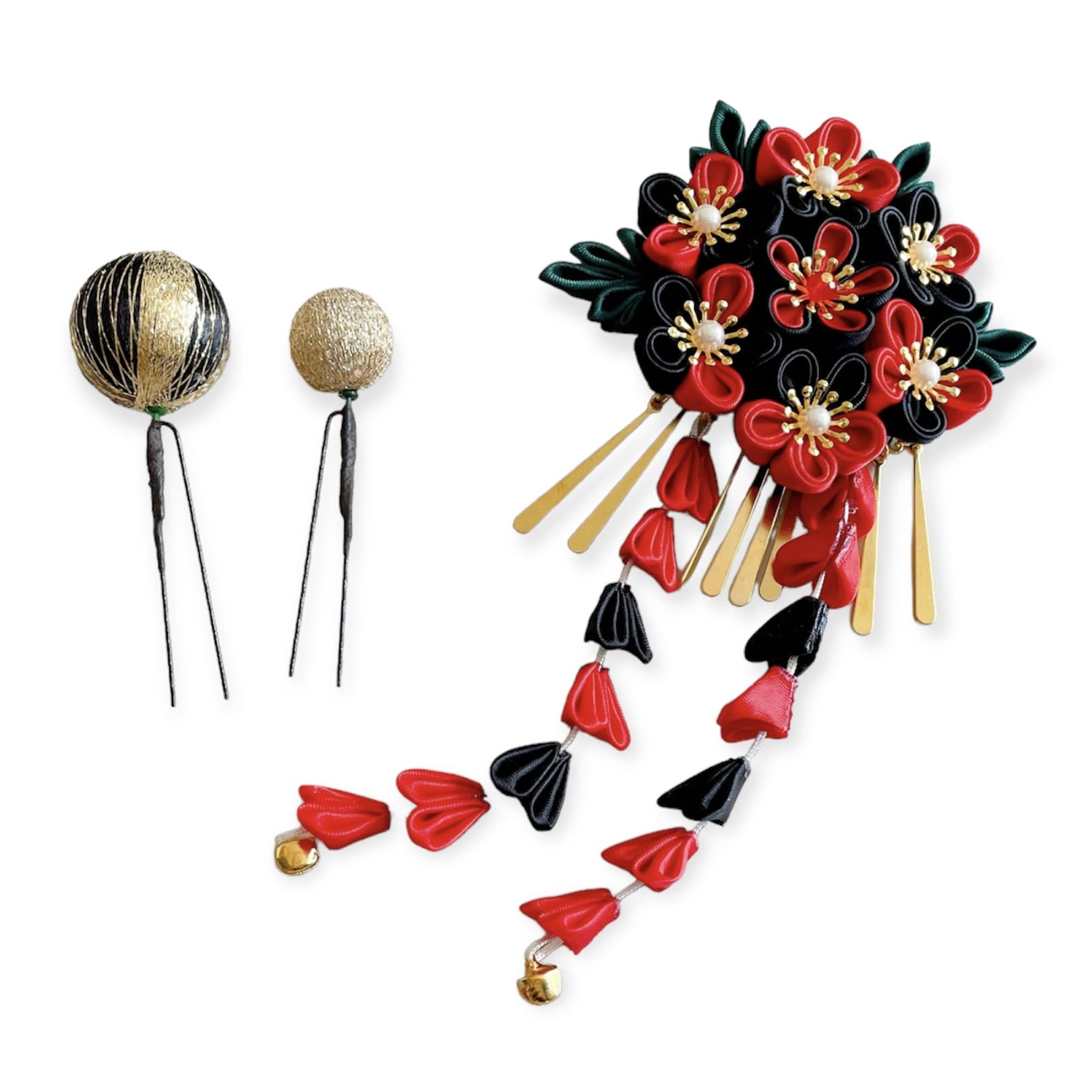 

Hair Black and Gold Ball Gold Ball Graduation Head Dress Tsumami-zaiku Ornament, Kanzashi, Kanzashi, Kimono, Coming-of-Age Ceremony, Shichi-Go-San,