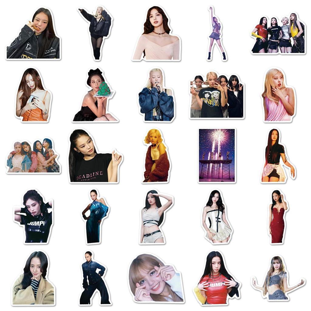 BLACKPINK Stickers: 50 Sheets of Waterproof DIY Decoration for Journals, Phones, and Guitars Featuring Girl Group Members