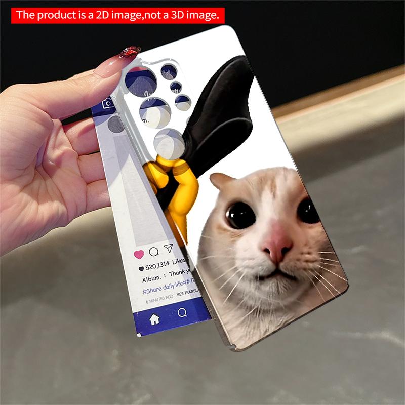 2DFlat Samsung phone case Cat with Yellow Glove Holding Black Object Phone Case Applicable to Galaxy S22 S23 S24 S25ULTRA S26 A12 A13 A14 A15 A16