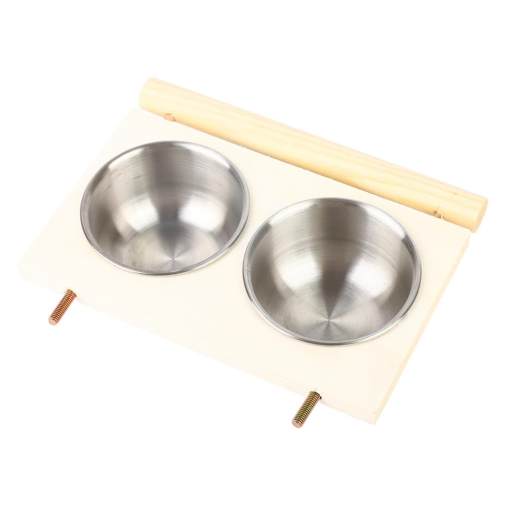 Parrot Feeding Bowl Stainless Steel Food Water Feeder Cage Accessory with StandDouble Bowl