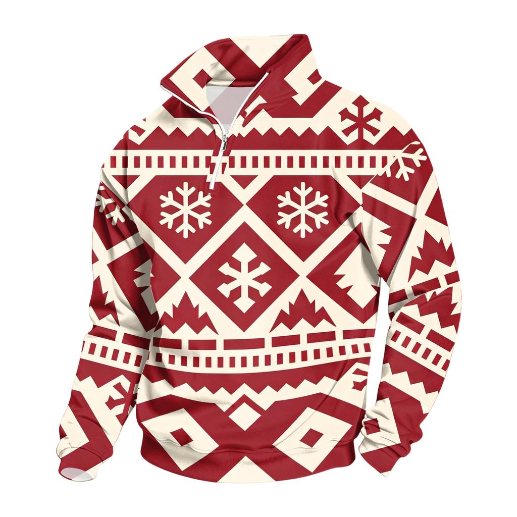 Men's Casual Quarter-Zip Stand Collar Sweatshirt with Print for Everyday Wear
