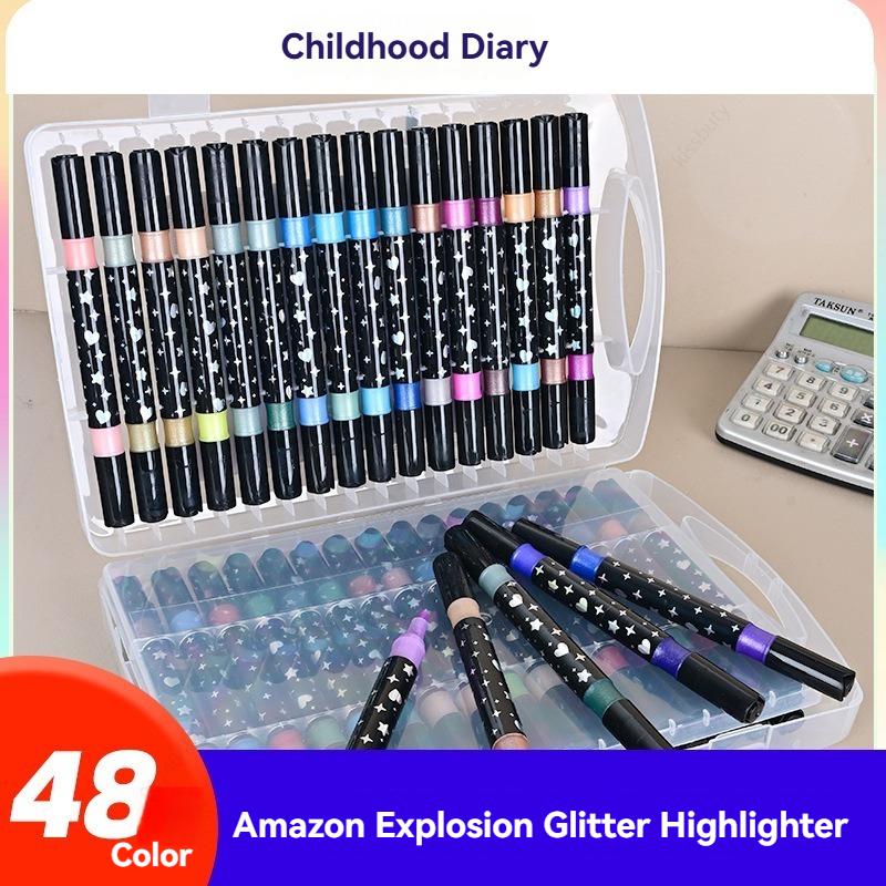 24/48/72/96 Colors Dual Brush Tip Glitter Art Markers Metallic Paint Marker Pens DIY Crafts Birthday Cards, Making Poster, Album