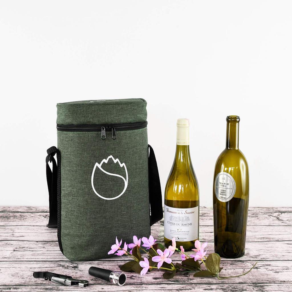 Freshore Wine Cooler Tote Carrier for 2 Bottles, 4cm Increased Capacity for Special Bottles (Green)