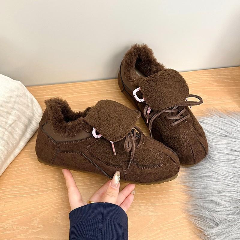 Retro Soft-soled Flat-soled Velvet German Training Shoes for Women's 2025 Winter New Inner Height-increasing Fluffy Shoes Versatile Warm Cotton Shoes