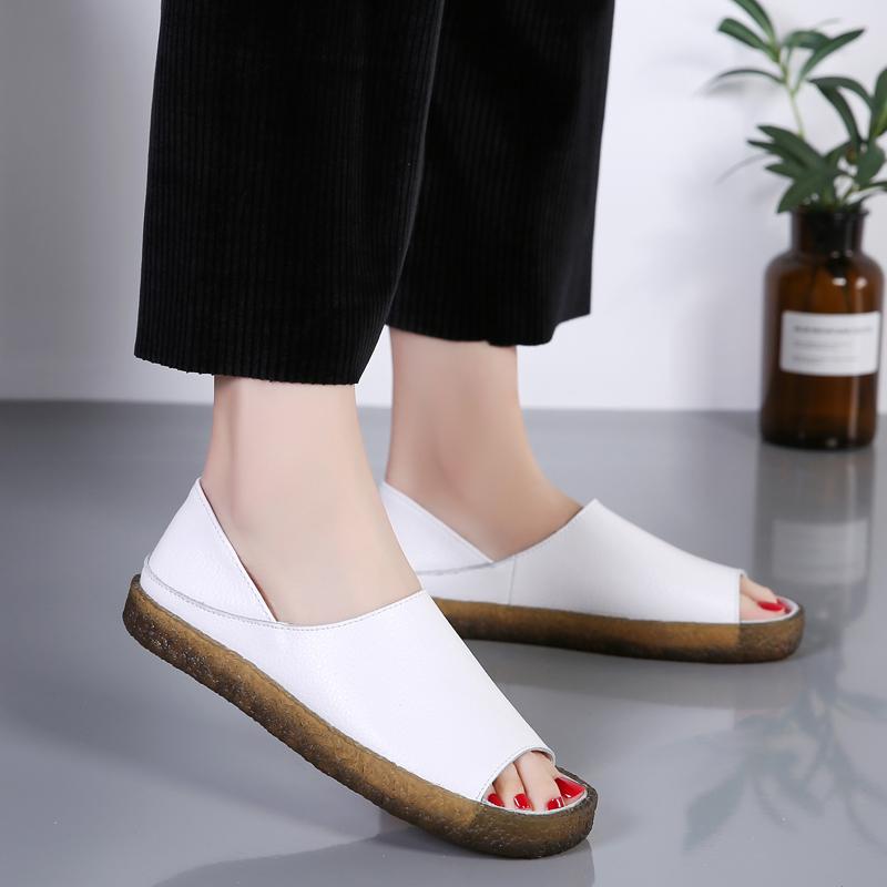 Sandales Romaines pour Femmes Extérieur Décontracté Cuir Blanc Chaussures Plates Grandes Tailles Creuses Bout Ouvert Chaussures d'Été pour Fille