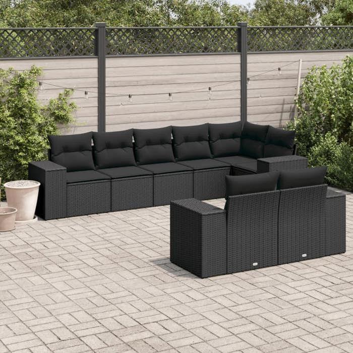 VidaXL Garden Lounge Set with Cushions 8 Pcs, Patio Sofas, Patio Furniture Set, Outdoor Furniture, Black 3222814