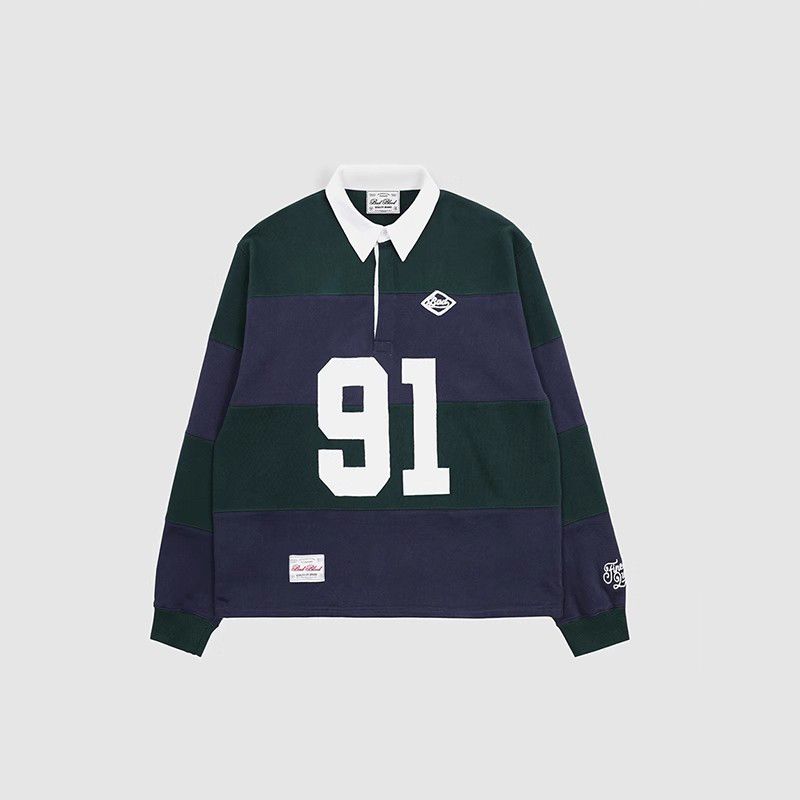 

South korea Badblood American vintage Lapel Over fit hoodie Women Blazer Jersey Preppy Print Top Blue-green Stripes Sweatshirt L