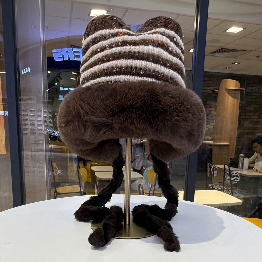 Plush Cap, Foreign Stripe, Double-layer Thickened Men's and Women's Pullover Hat, Outdoor Ear Protection, Warm Fashion Trend Hat