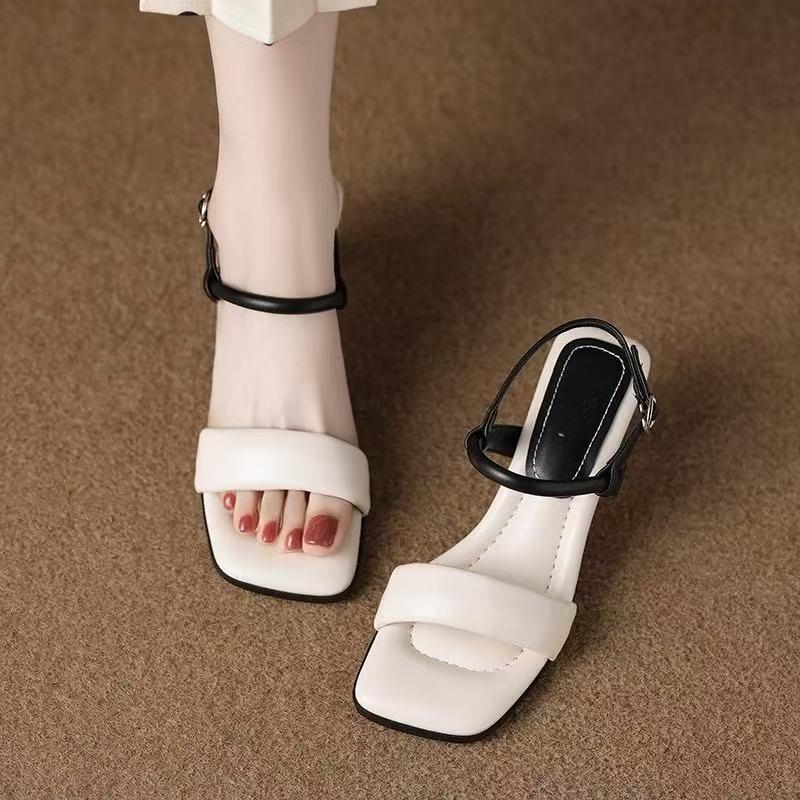Fashion Fashion Lightweight Slip Strap Sandal Temperament Soft Sole Square Toe New Summer Color Block Non-slip High Heels
