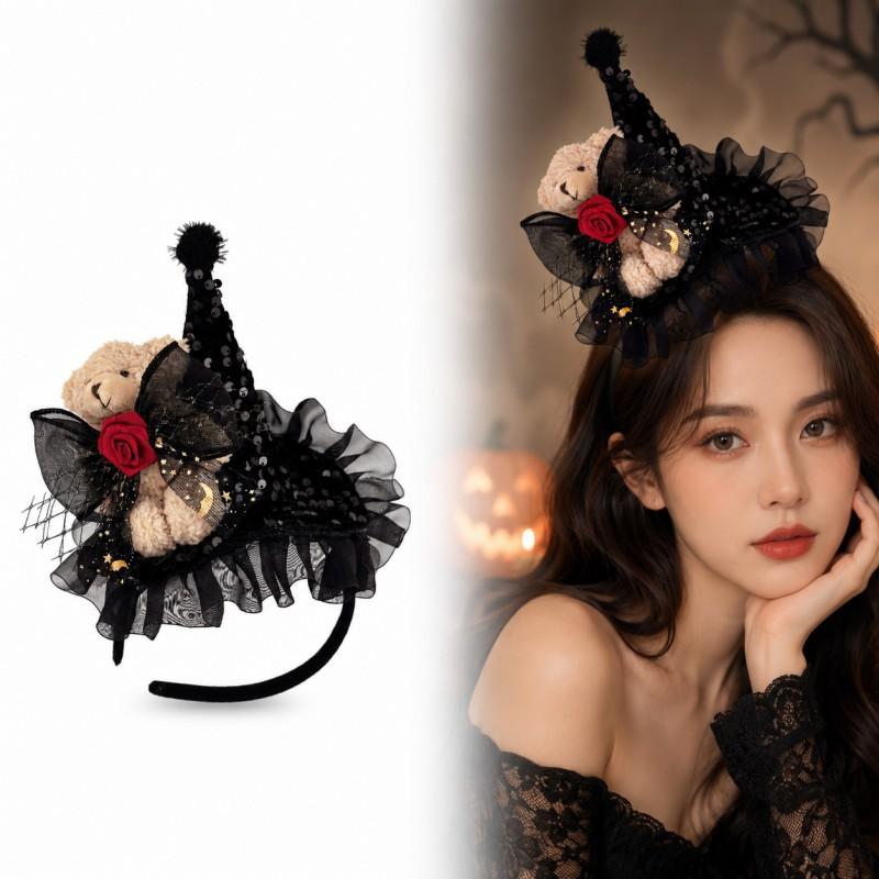 Halloween Witch Hat Headband Kids Adults Costume Accessory With LED Light Decorative Hair Clip
