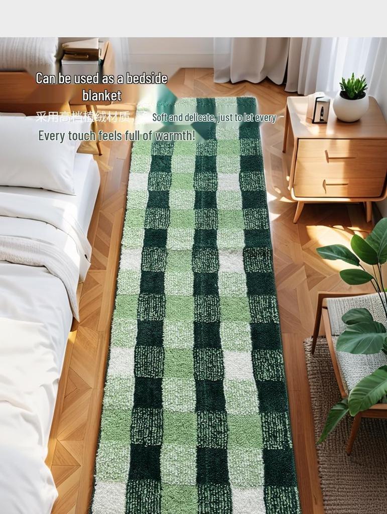 Thickened Checkered Flocked Carpet: Quick-Dry, Anti-Slip Mat for Bedroom and Bathroom