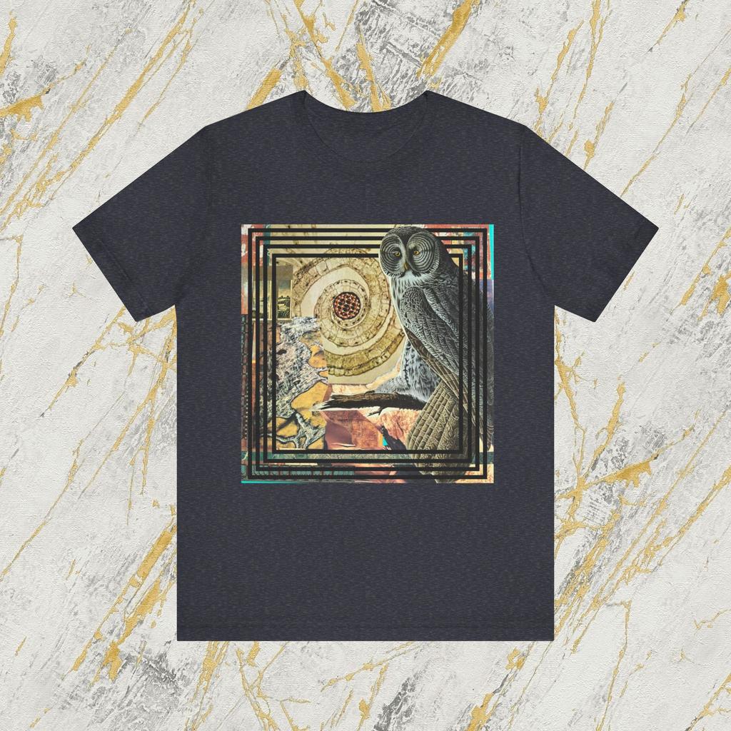 Owl Graphic Black Graphic T Shirt Made From Handmade Collages Gift for Men Boyfriend Tee Jersey Short Sleeve Tee Owl Graphic Art