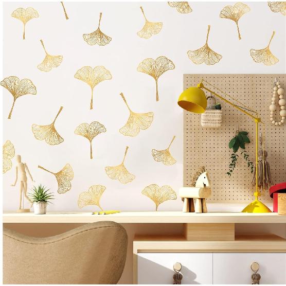 Gold Wall Decals Gold Leaves Wall Decals Peel and Stick Modern Leaf Wall Stickers Living Room Decor Abstract Floral Wall Stickers Nordic Plant Art