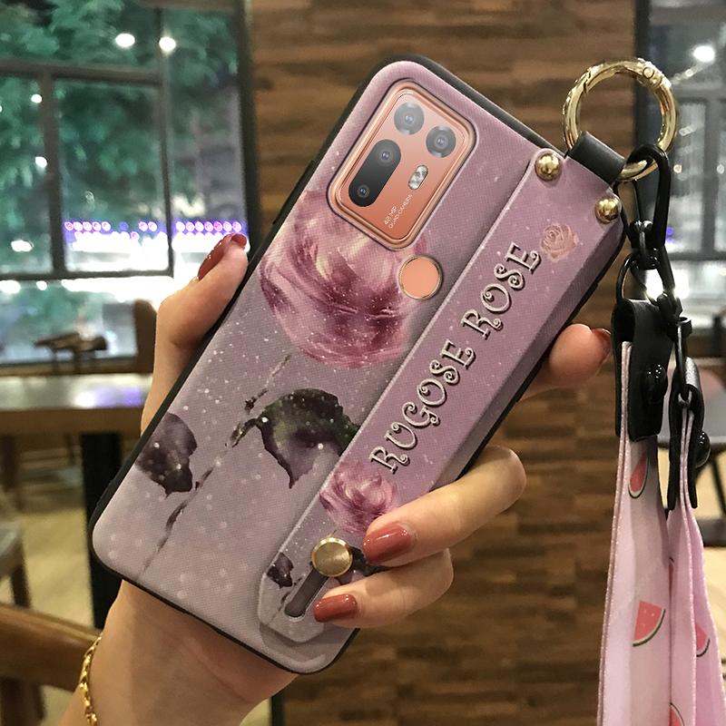 Durable Wristband Phone Case For HTC Desire 20 Plus/D20+ Lanyard Back Cover Shockproof Flower Soft case Fashion Design