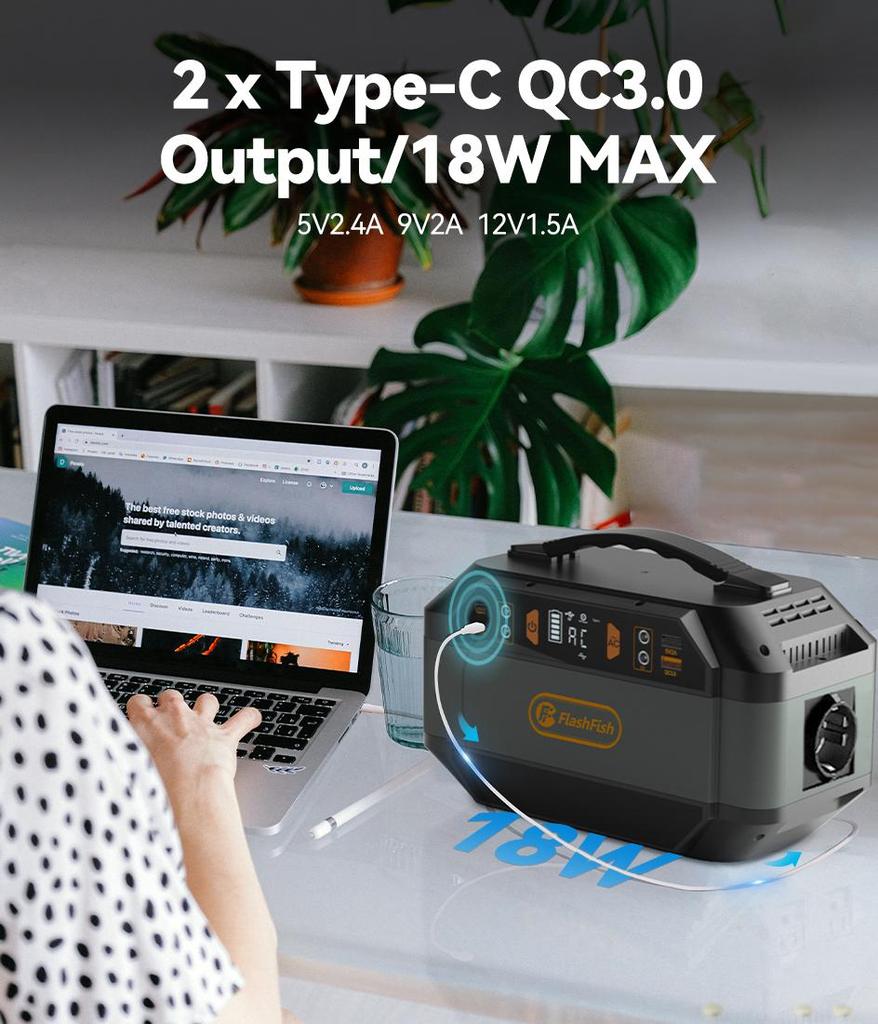 Flashfish P56 Portable Power Station 288.6Wh Battery Capacity 3 Practical Charging Methods BMS Multi‑Safety Protection