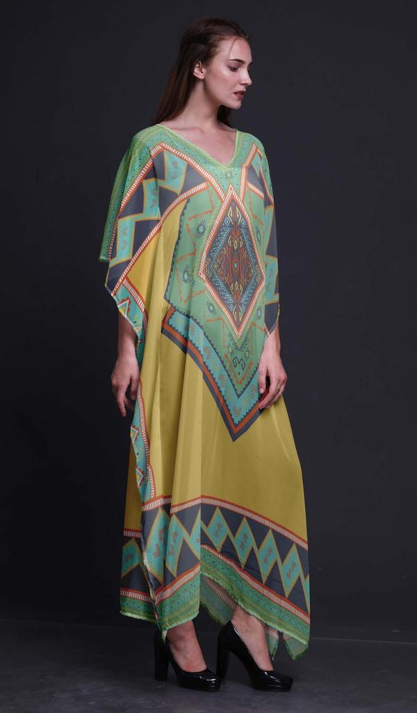 Phagun Kaftano Africano Geometrico da Donna Loungewear Festivo Abito Maxi da Spiaggia