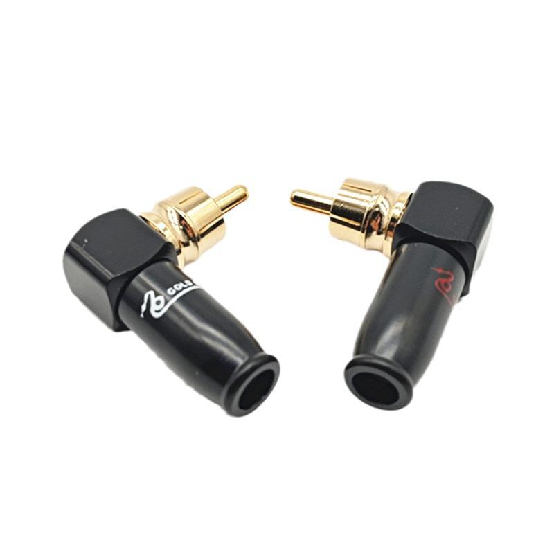 90° Snake King L-Shaped RCA Connector, Black Shell, Gold-Plated Copper for Lotus Bend RCA Welding