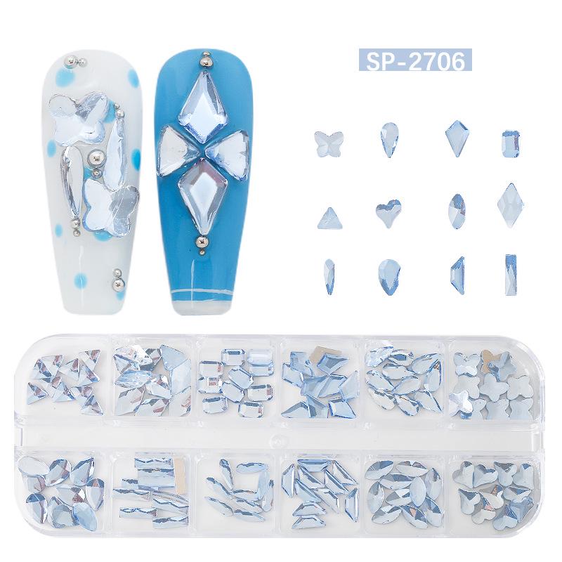 12-Grid Irregular Transparent AB Glass Diamonds for Nail Art
