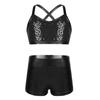 2 stuks kinderen kinderen meisjes mouwloos ballet gymnastiek danskleding outfits set glanzende pailletten tanktop met bodems