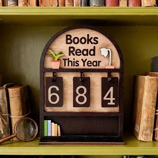 Book Read This Year Counter Track Up to 999 Book Wooden Annual Reading Goal Challenge Tracker with Number Signs Bookshelf Decoration Book Lovers Gift