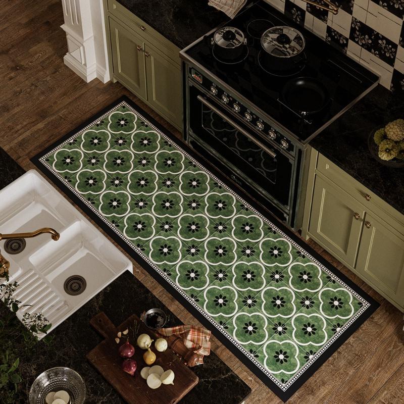 Kitchen Floor Mat Absorbent Oil Floor Mats Retro Diatom Mud Pvc Carpet Washable Non-Slip Foot Rugs Home Decoration