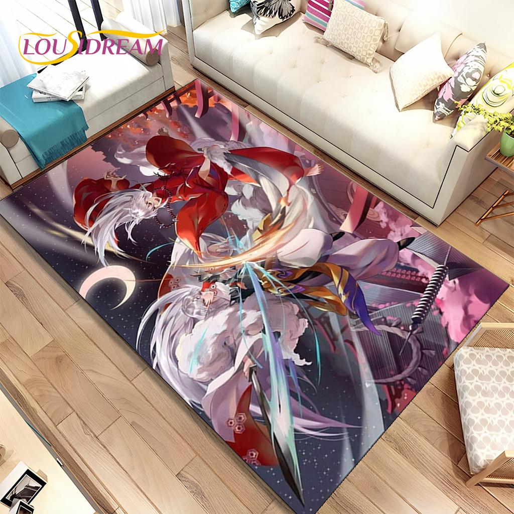 Anime Inuyasha Cartoon Area Rug Large,Carpet Rug for Living Room Bedroom Sofa Doormat Decoration,kids play Non-slip Floor Mat 3D
