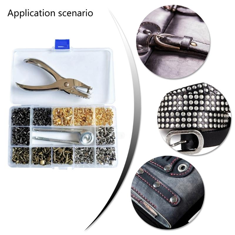 480 Sets Leather Rivets Double Caps Rivets Tubular Metal Studs with 3 Setting Tool Punch Plier for Leather Craft Repair