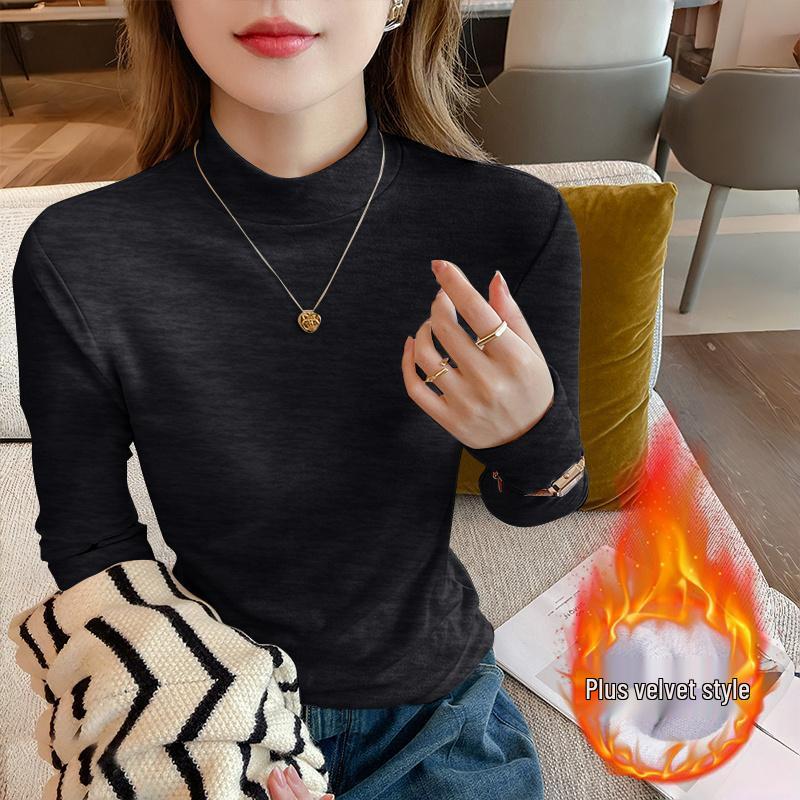 A/W 2026 Women's Slim Long-sleeve High Neck Plush T-shirt