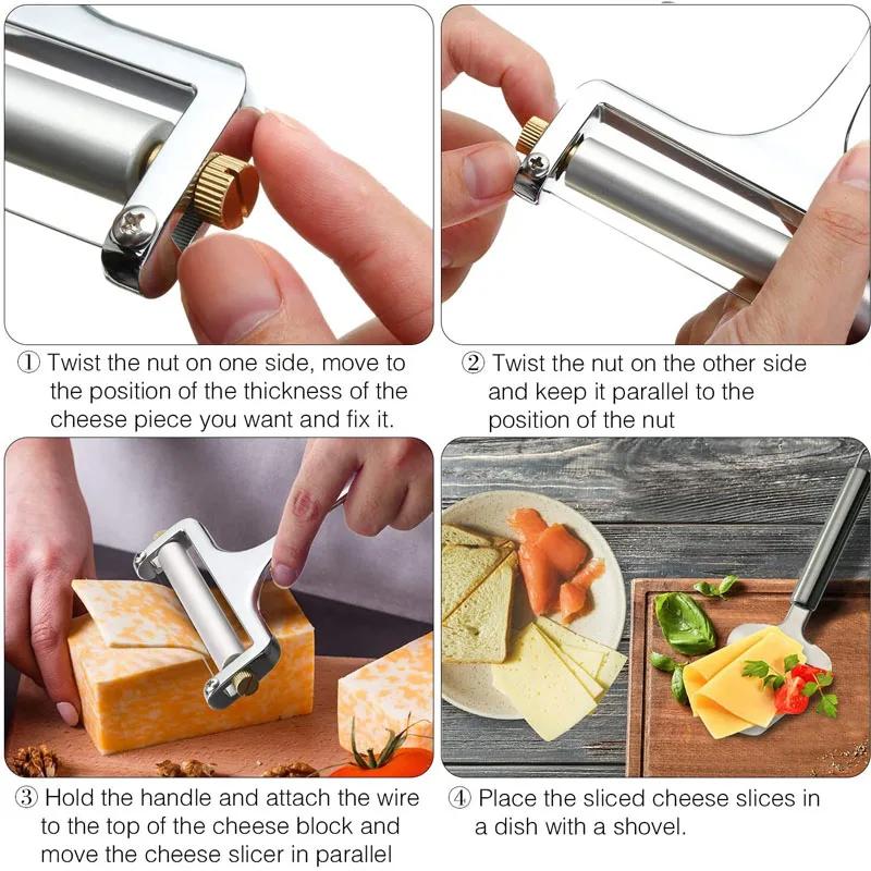 Cheese Slicers Adjustable Thickness Heavy Cheese Cutters with Wires for Soft Semi-Hard Cheese Butter 1-4 Cutting Wires Included