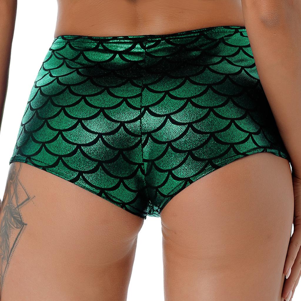 Women's Fish Scale Performance Shorts: Shiny Sequin-like Clubwear for Pole Dance, Mermaid Costume & Festive Swimwear