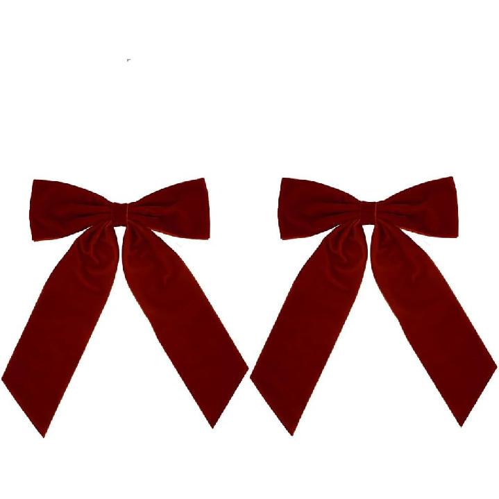 2pcs Valentine’s Day Red Velvet Staircase Bow, 7 x10  Velvet Red Bows Vintage Decorative Bowknot Ornament for Wedding Garland, Gifts, Bbay Shower 2pcs Red
