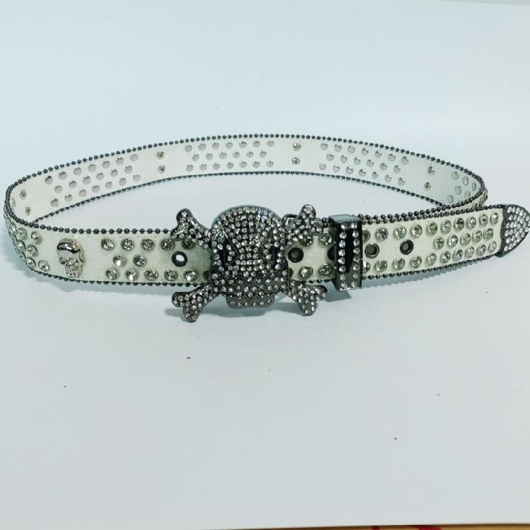 Versatile Male Female Skull Rivet Waist Belt with Rhinestone Buckle Adjustable